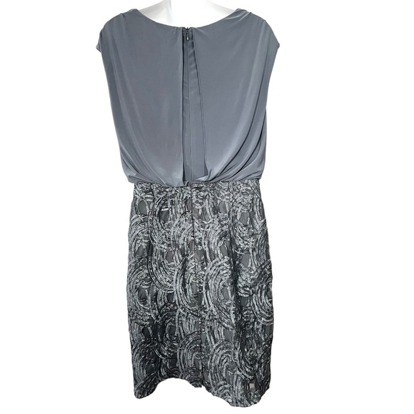 Adrianna Papell Metallic Grey Blue Cowl Neck Embroidered Skirt Cocktail Dress - Picture 5 of 8